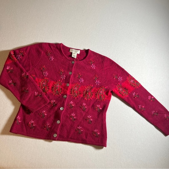 Susan Bristol 100% Lambswool Vintage Y2K Pink Floral Medium Sweater- Please Read - Picture 1 of 11